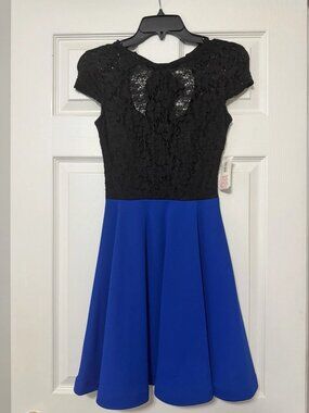 B. Darlin Black Lace Top Royal Blue Skirt Dress